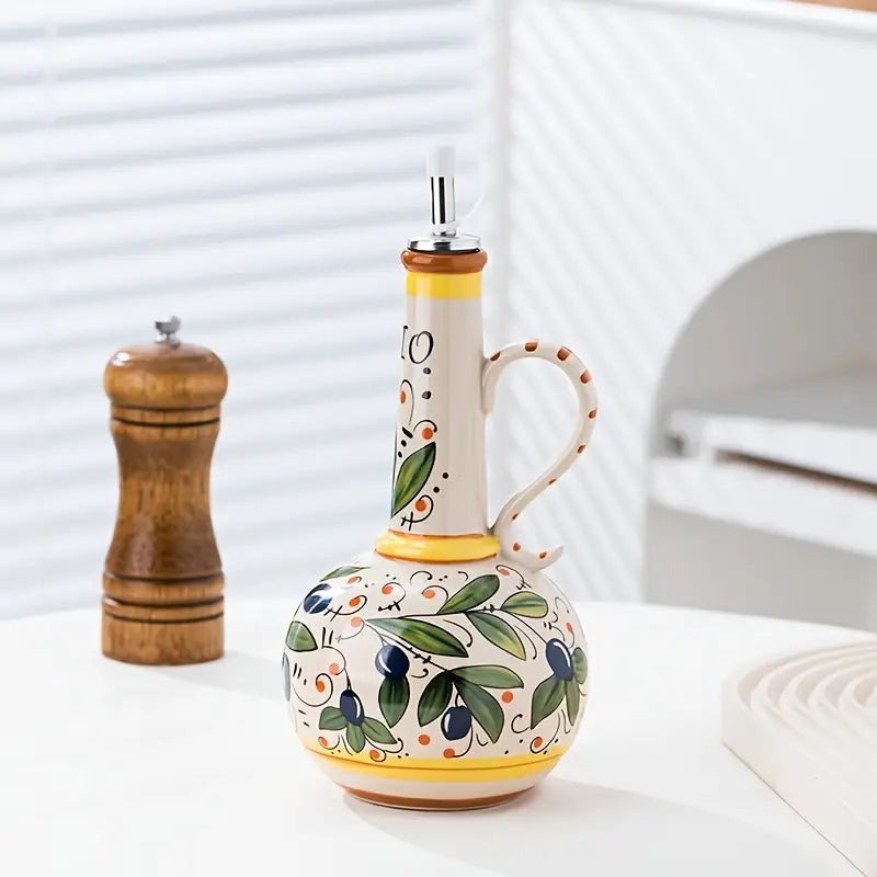 Oil Dispenser Bottle Ceramic 700ml Stainless Steel Spout Floral 1