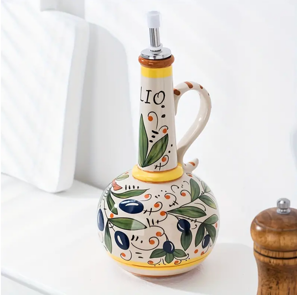 Oil Dispenser Bottle Ceramic 700ml Stainless Steel Spout Floral 2
