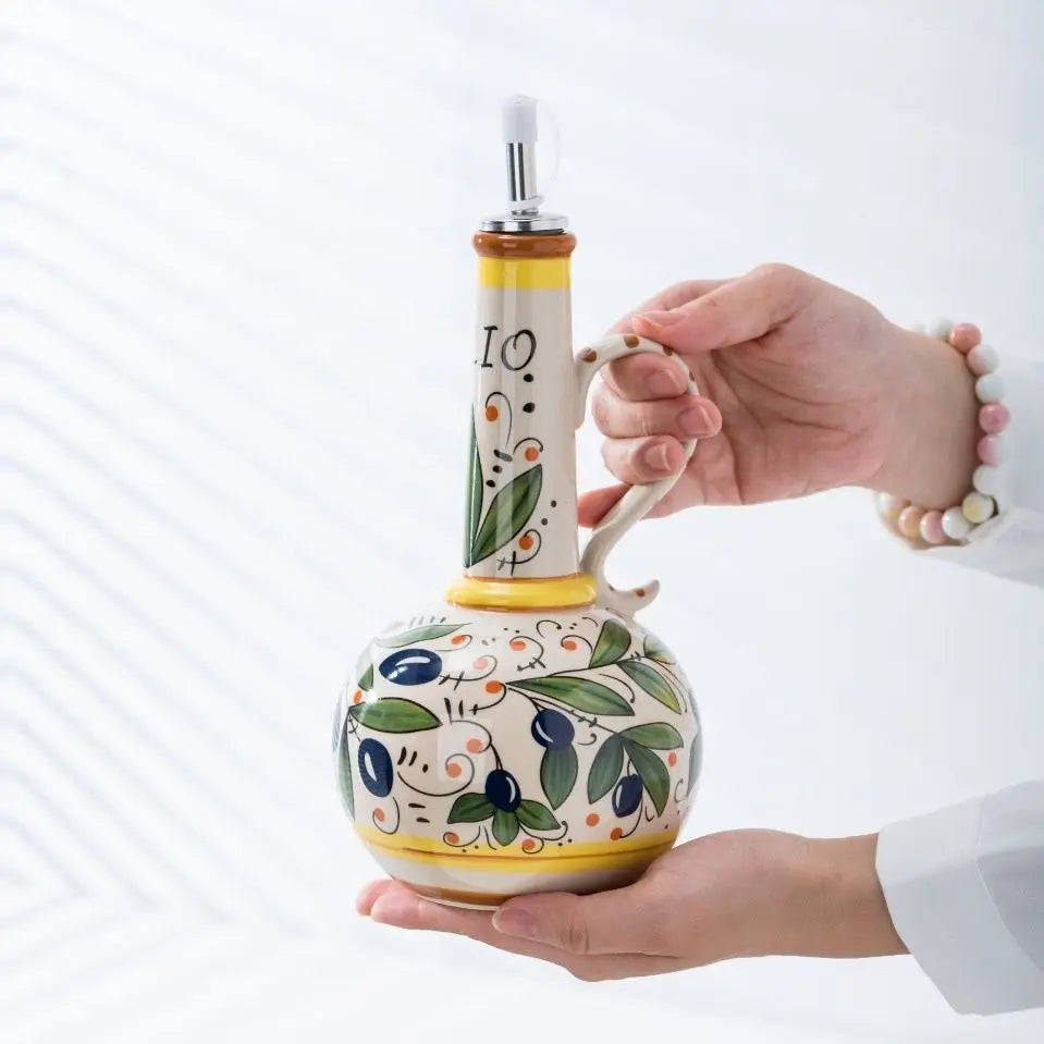Oil Dispenser Bottle Ceramic 700ml Stainless Steel Spout Floral 3