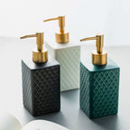 Ceramic Soap Dispenser - Elegant Plaid Design with Gold Pump 0