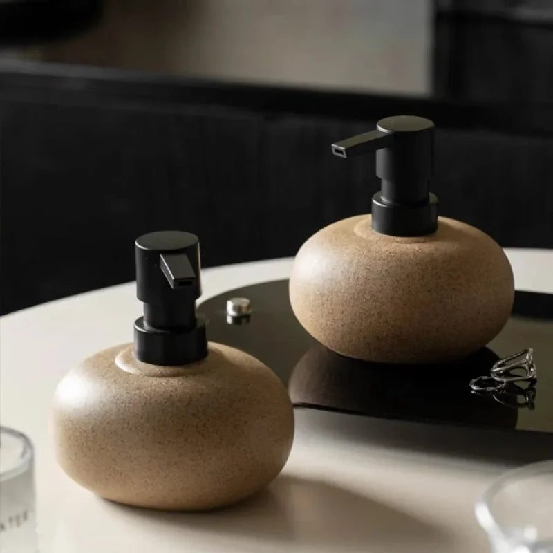 Ceramic Soap Dispenser 300ml, Pebble Inspired Riverstone Design, Matte Brown Finish 3