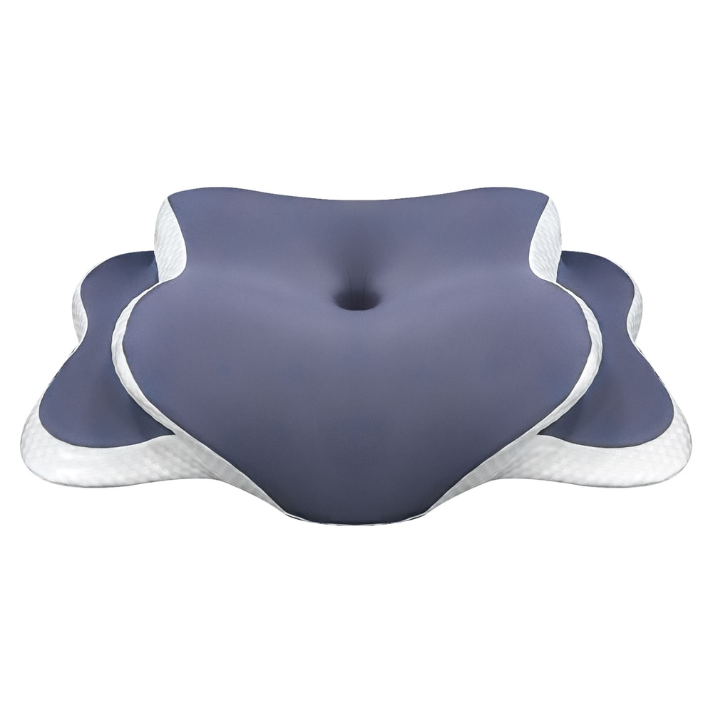 Blue and white foam roller on a white background