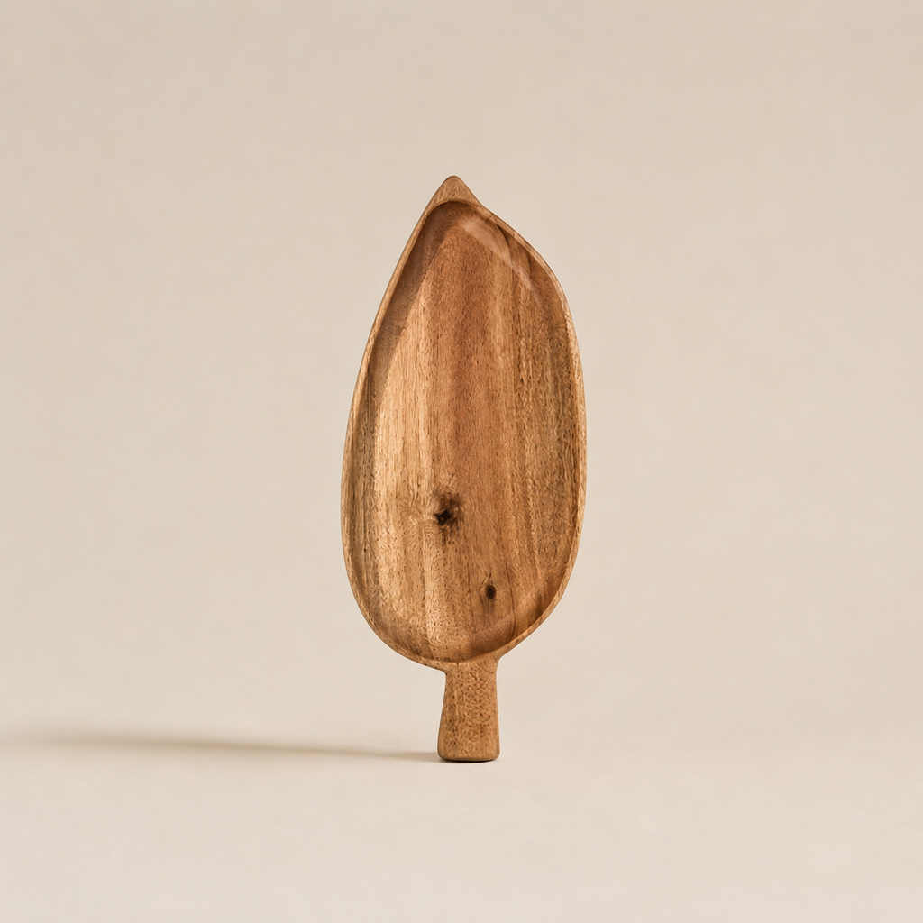 Wooden ice cream scoop on a beige background