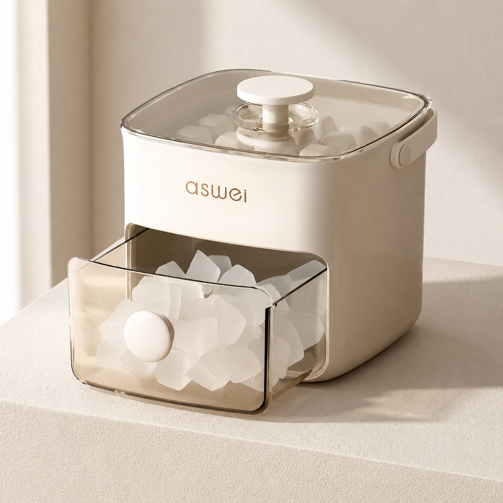 White and clear container with 'aswei' branding on a light background