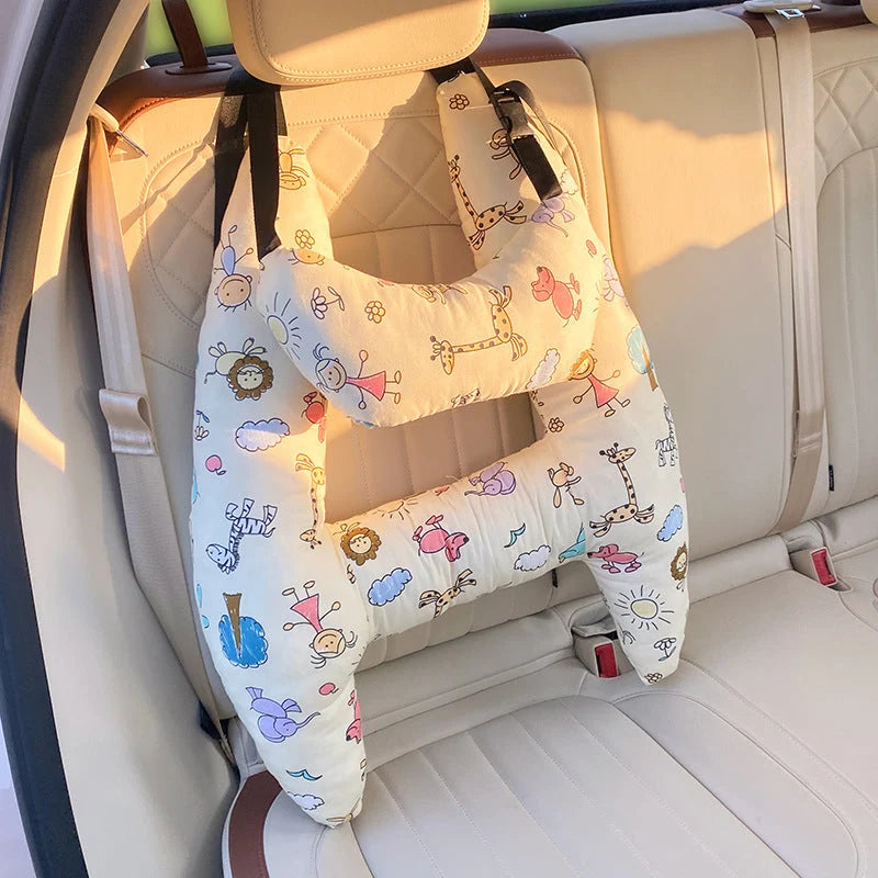 Cotton Blend Child Car Headrest Pillow with Adjustable Straps 10