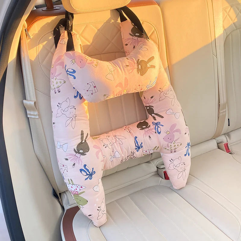 Cotton Blend Child Car Headrest Pillow with Adjustable Straps 5