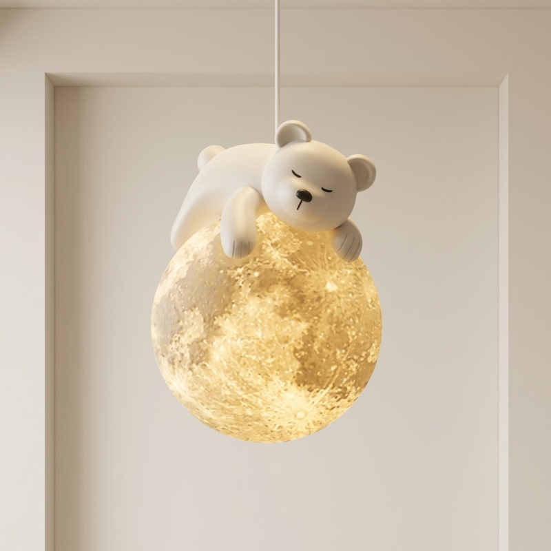 Ceiling light fixture with a bear design on a plain background