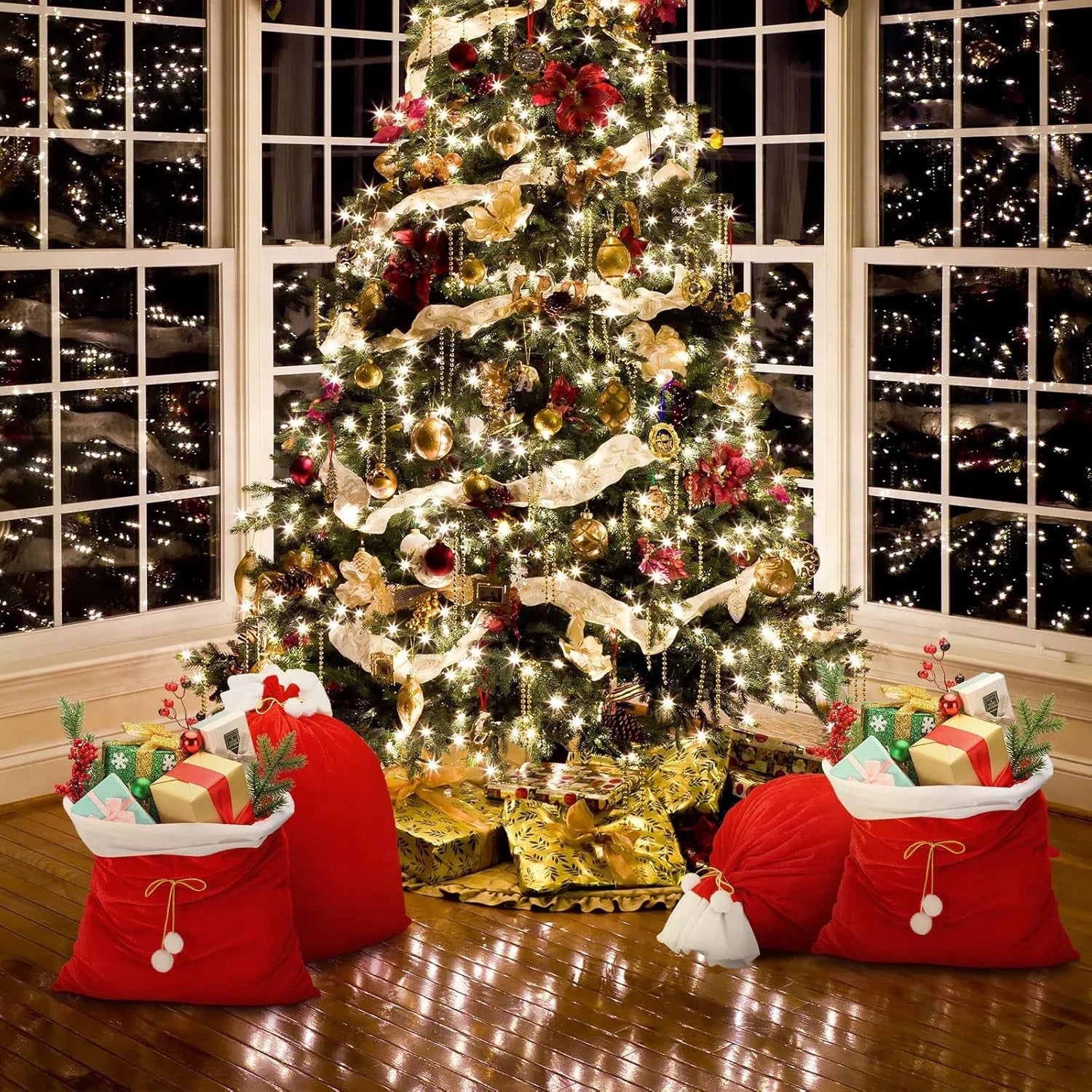 Christmas Gift Bag Red Drawstring Reusable Holiday Gift Packaging