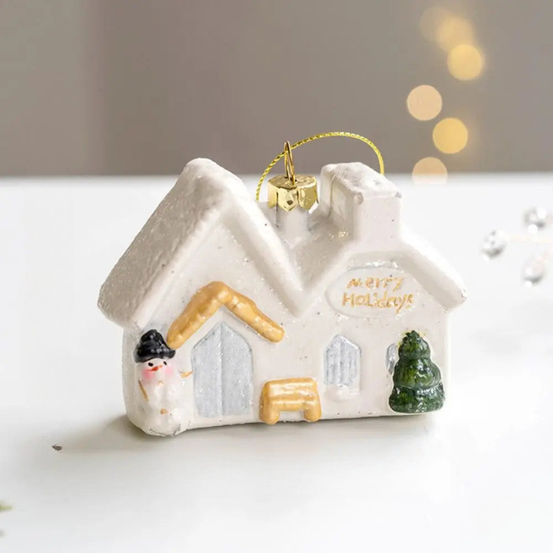Christmas Ornament Ceramic Snowman House Design Multicolored 10