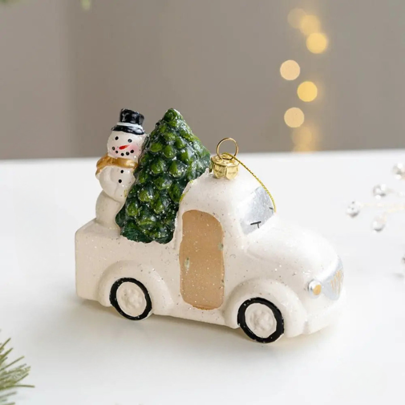 Christmas Ornament Ceramic Snowman House Design Multicolored 2