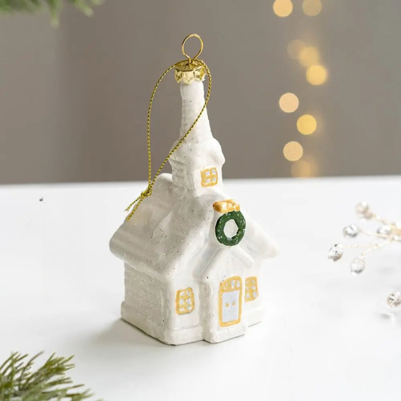 Christmas Ornament Ceramic Snowman House Design Multicolored 9
