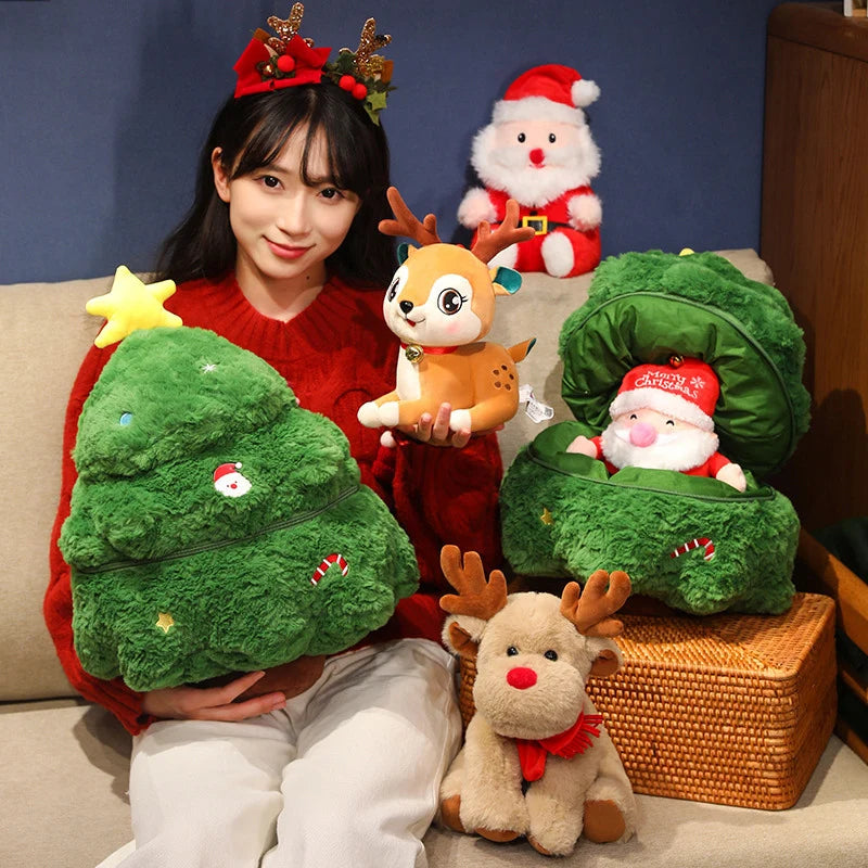 Festive Christmas Stuffed Animals with Santa Reindeer and Tree Designs 3