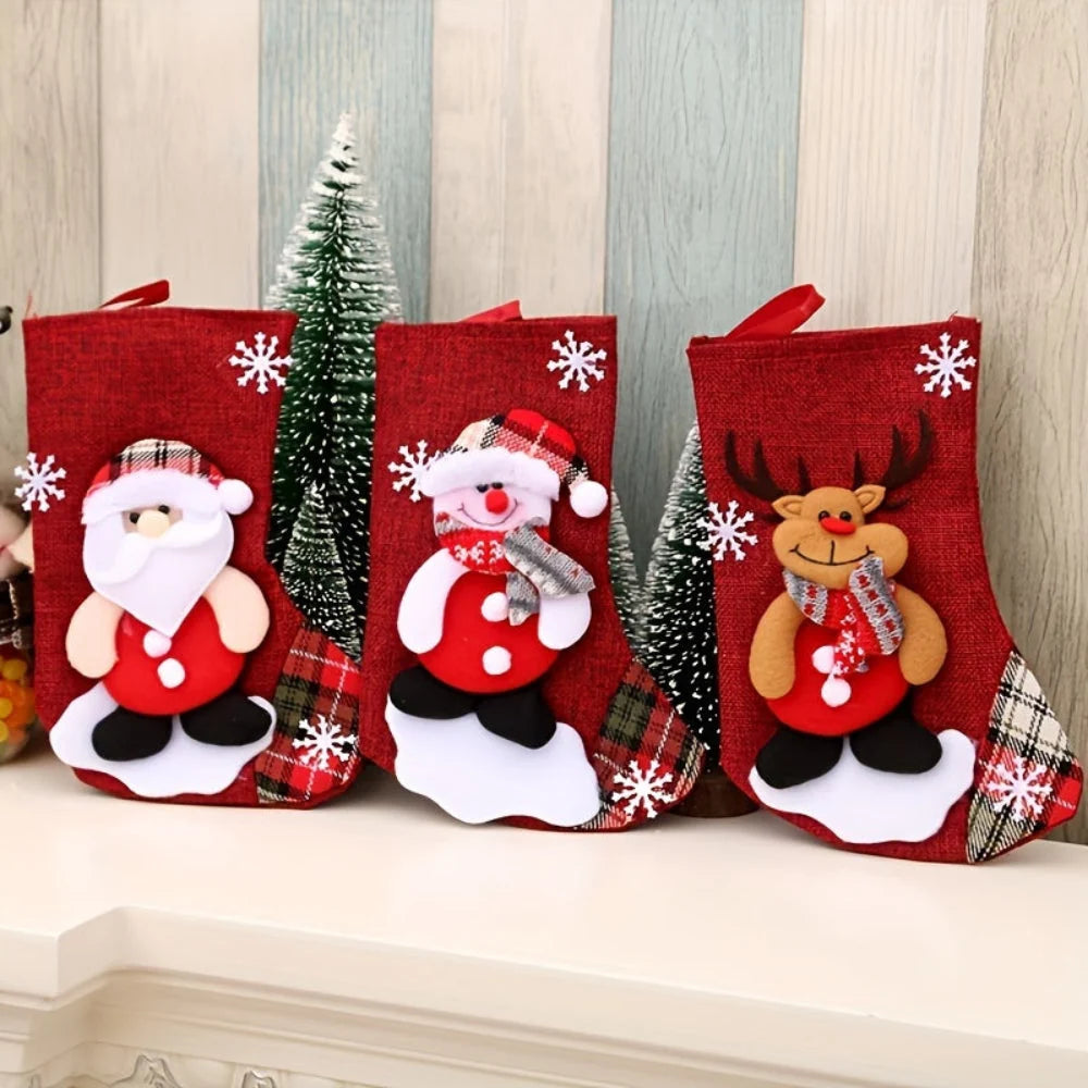 Christmas Stocking Set 3 or 4 Pieces Santa Snowman Reindeer Festive Decor 7