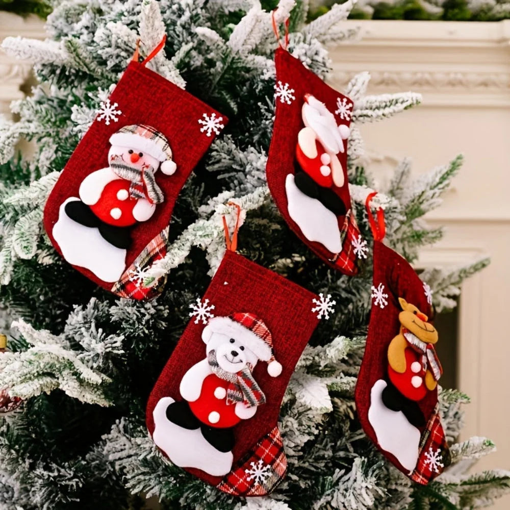 Christmas Stocking Set 3 or 4 Pieces Santa Snowman Reindeer Festive Decor 5