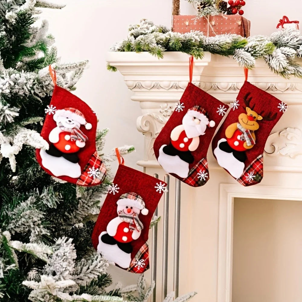 Christmas Stocking Set 3 or 4 Pieces Santa Snowman Reindeer Festive Decor 4