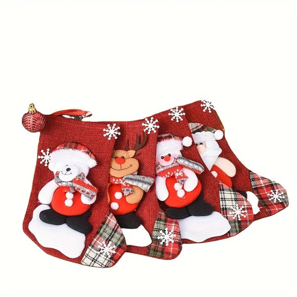 Christmas Stocking Set 3 or 4 Pieces Santa Snowman Reindeer Festive Decor 2