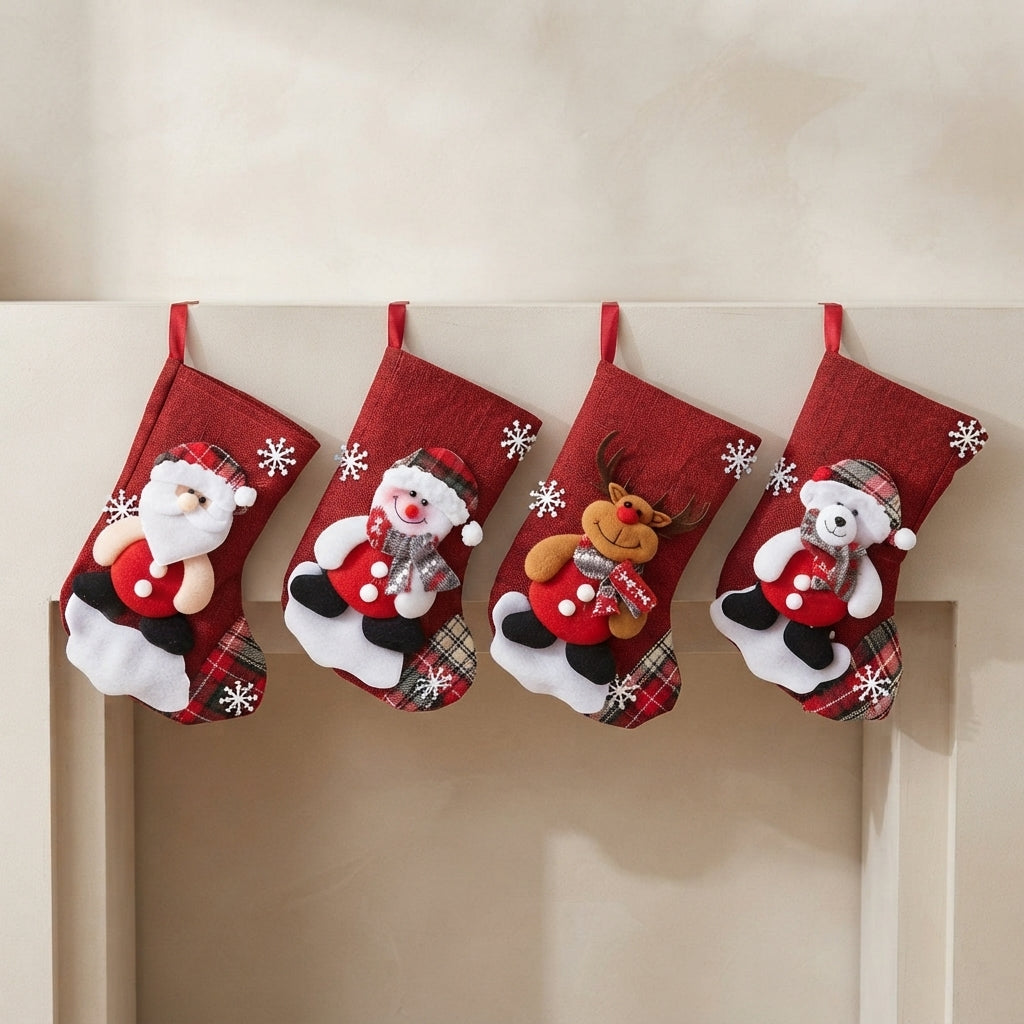 Christmas Stocking Set 3 or 4 Pieces Santa Snowman Reindeer Festive Decor 1