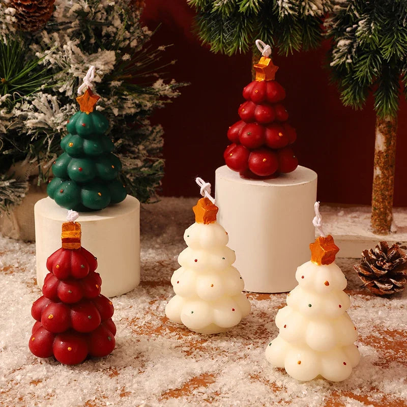 Christmas Tree Shaped Soy Blend Candles in White, Red, and Green – Long-Lasting Decorative and Aromatic Holiday Decor 1