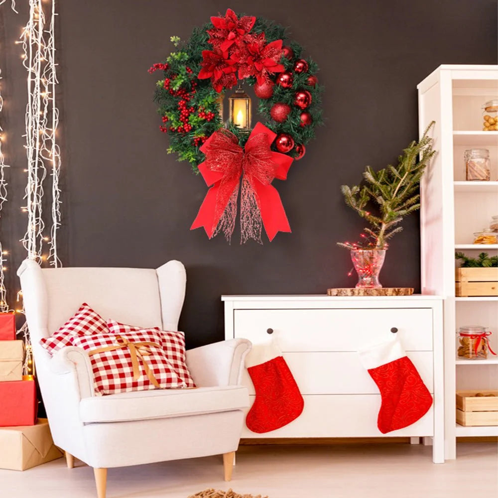 Christmas Wreath with LED Lantern, Greenery and Decorative Ornaments 5