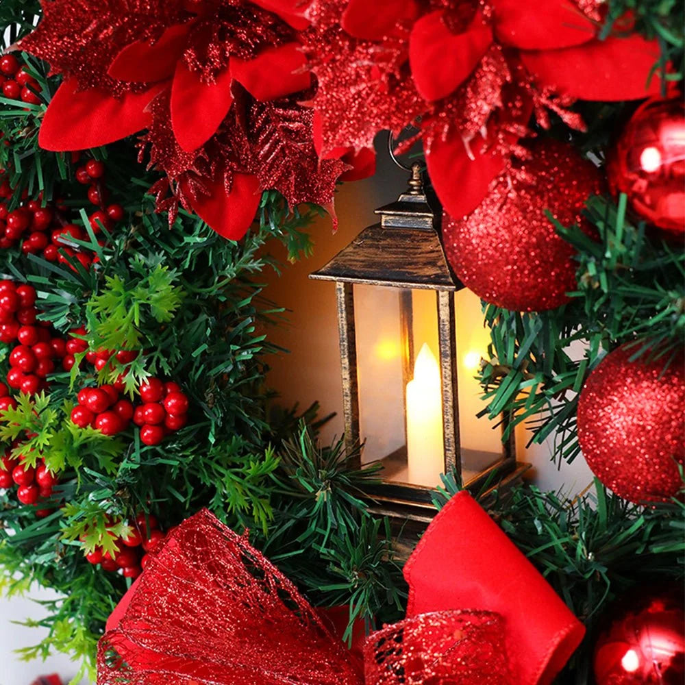 Christmas Wreath with LED Lantern, Greenery and Decorative Ornaments 4