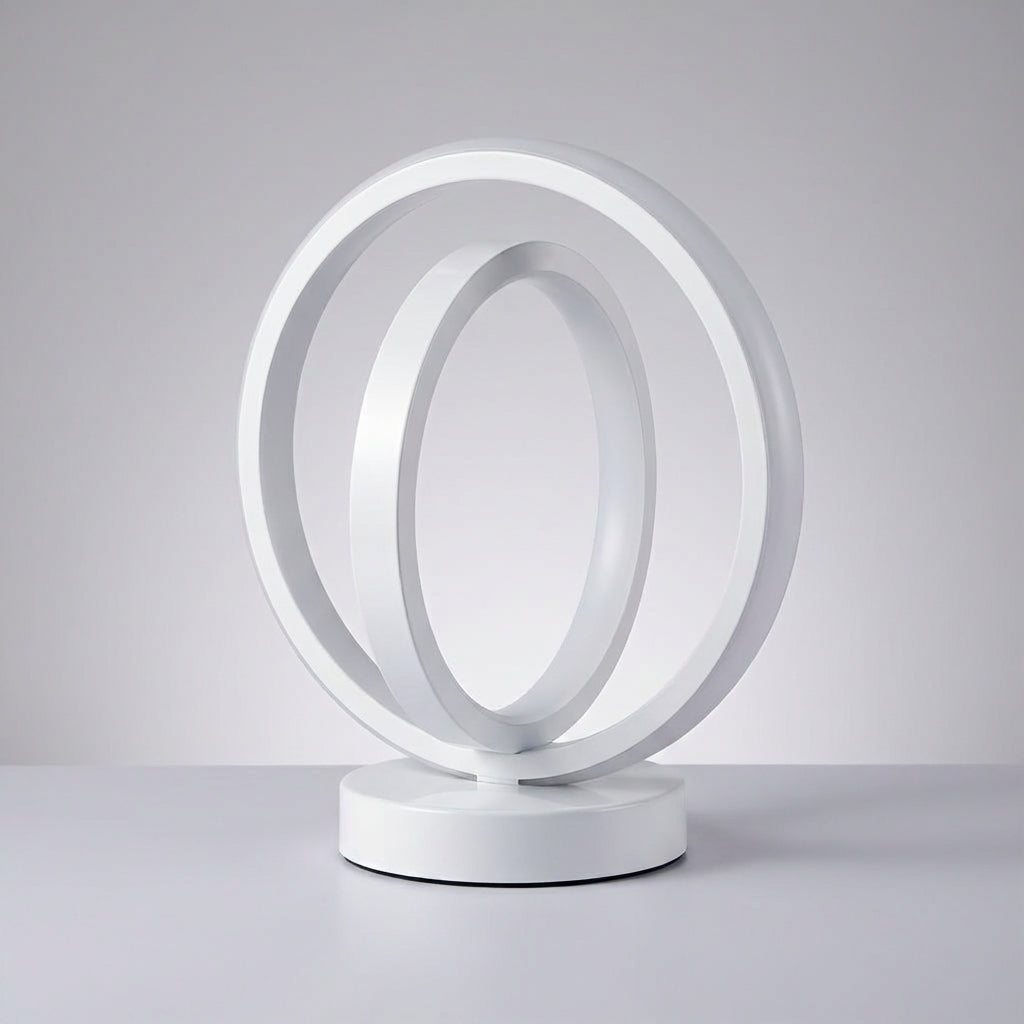 Modern white lamp with circular design on a gray background