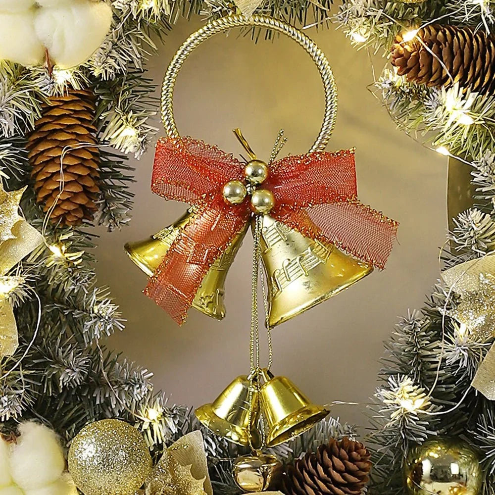 Classic LED Christmas Wreath with Bells and Golden Shimmer - Battery-Powered Holiday Door Wreath for Outdoor Decor 5