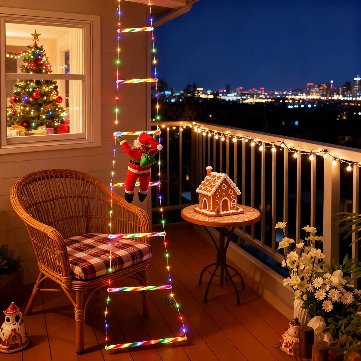Climbing Santa Ladder Set - USB-Powered Outdoor Christmas Decoration 7