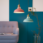Colorful Metal Dome Pendant Light with Integrated LED – Industrial Kitchen Pendant Lighting for Dining and Island Spaces 8
