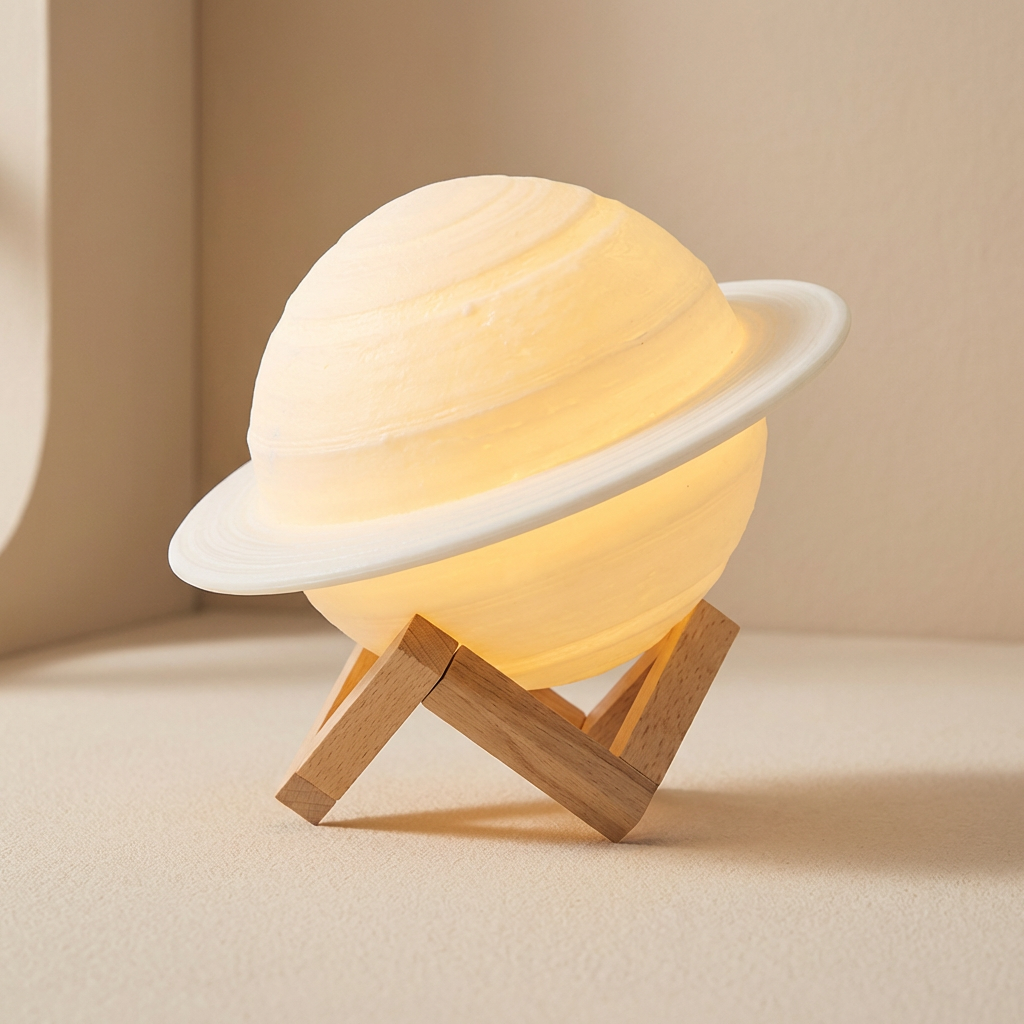 Colour Changing Saturn Lamp with Remote Control and Wooden Stand – 16 Color Modes and Adjustable Brightness for Celestial Ambiance