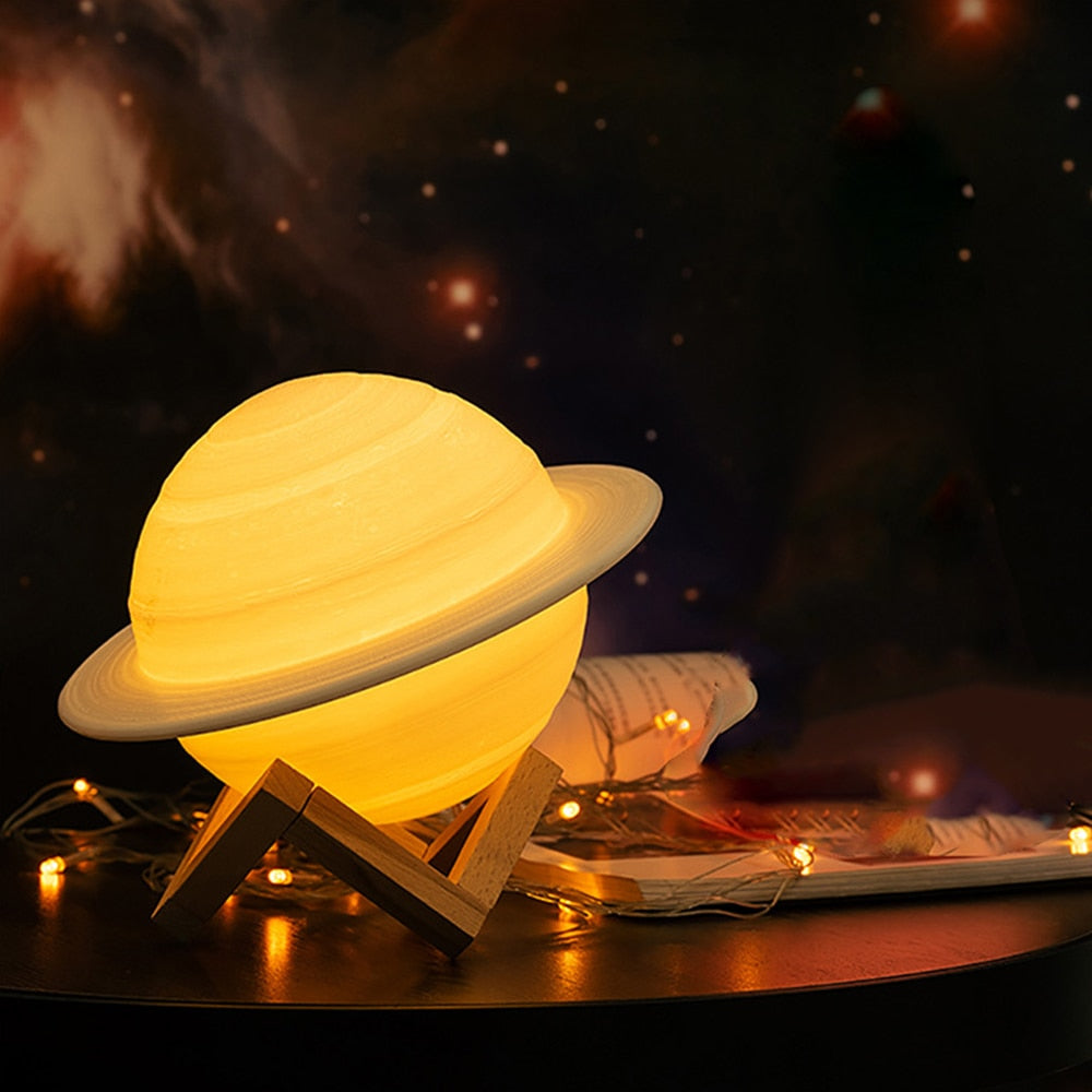 Colour Changing Saturn Lamp with Remote Control and Wooden Stand – 16 Color Modes and Adjustable Brightness for Celestial Ambiance 0