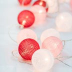 Cotton Ball Fairy Lights - Cozy 3m LED Glow in Soft Pink, White & Red 0