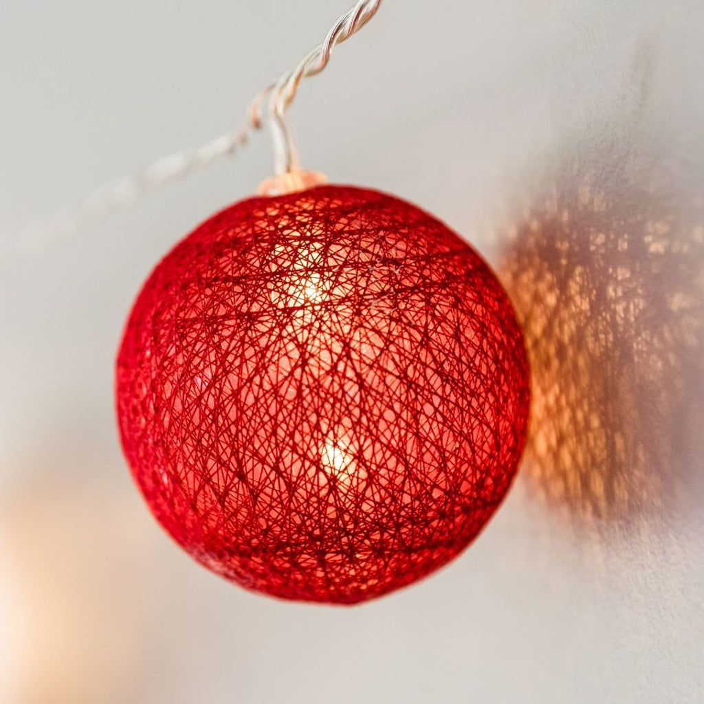 Cotton Ball Fairy Lights - Cozy 3m LED Glow in Soft Pink, White & Red 4