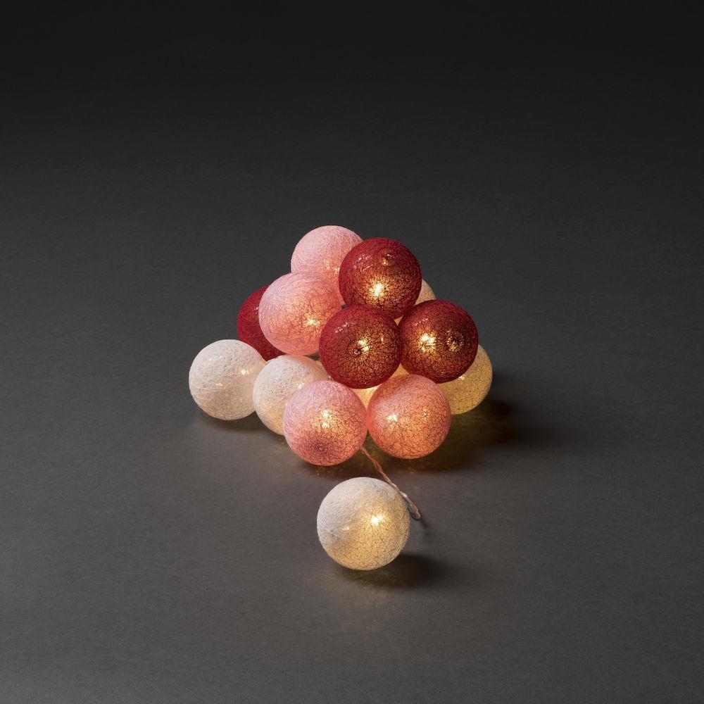 Cotton Ball Fairy Lights - Cozy 3m LED Glow in Soft Pink, White & Red 7