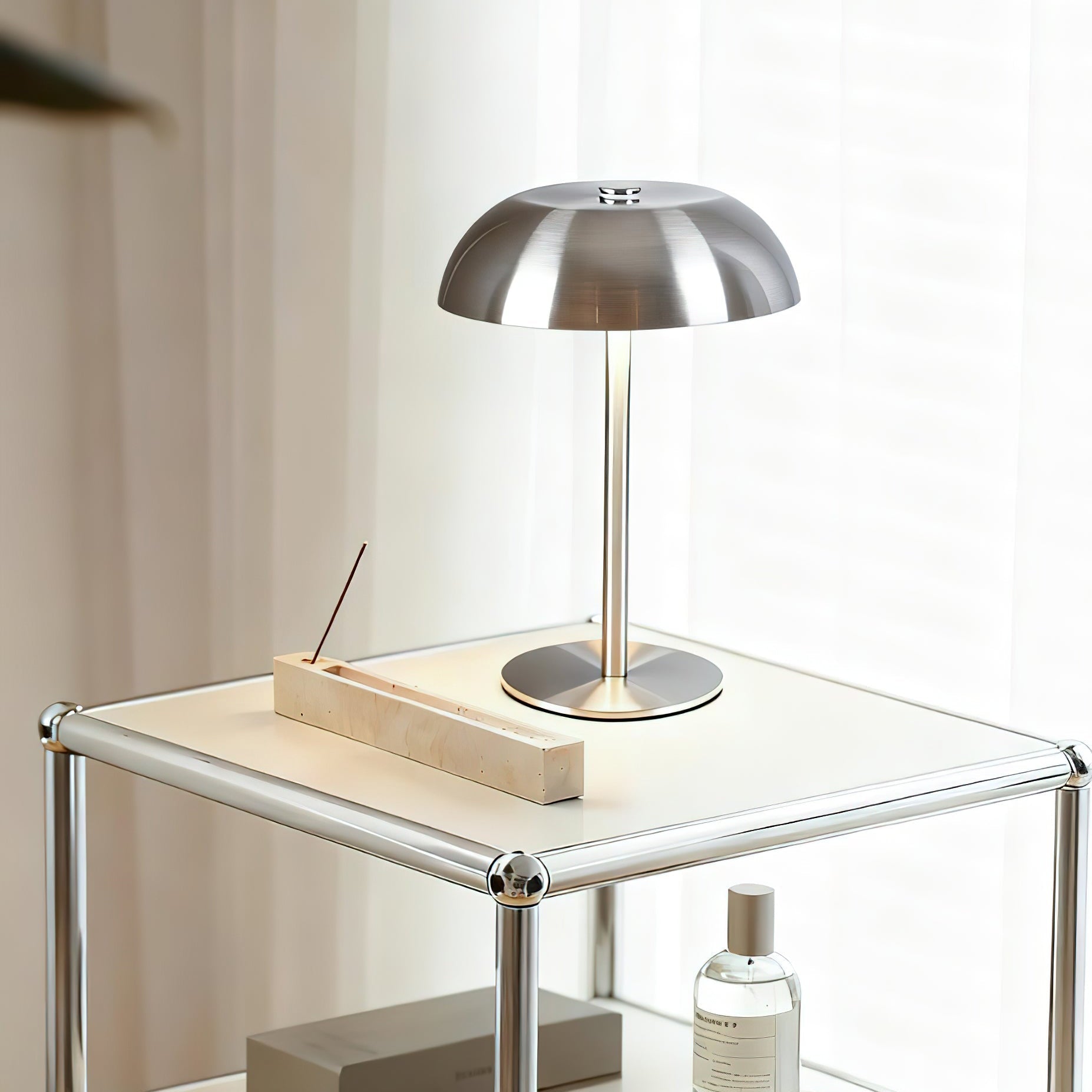Crescent Modern Metal Table Lamp - Integrated LED, Stylish Silver Finish 4