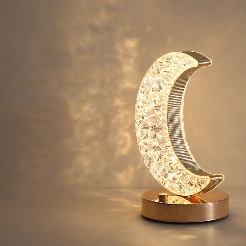 Crystal Crescent Moon Night Light – Touch Dimming LED Lamp with USB Rechargeable Battery and Elegant Design 1