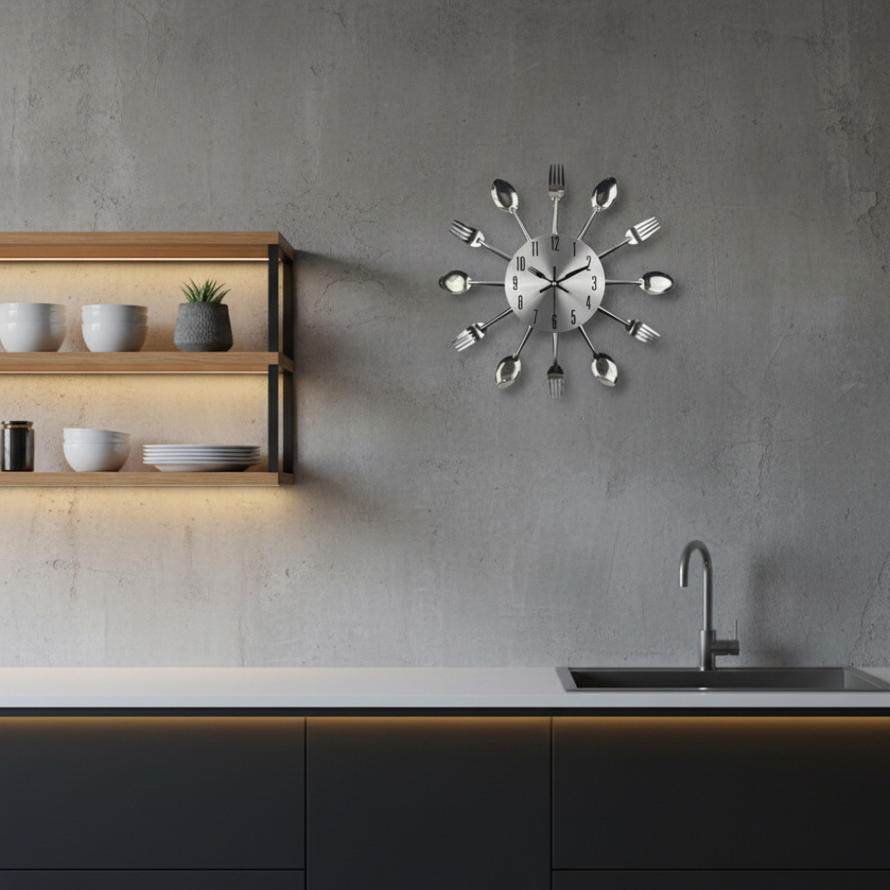 Cutlery Round Wall Clock - Unique Kitchen Decor with Silent Operation 1