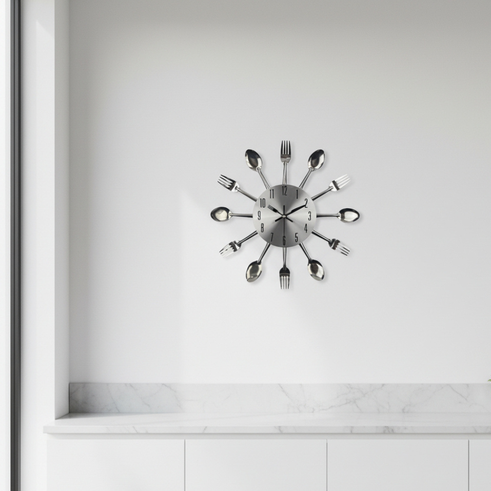 Cutlery Round Wall Clock - Unique Kitchen Decor with Silent Operation 2