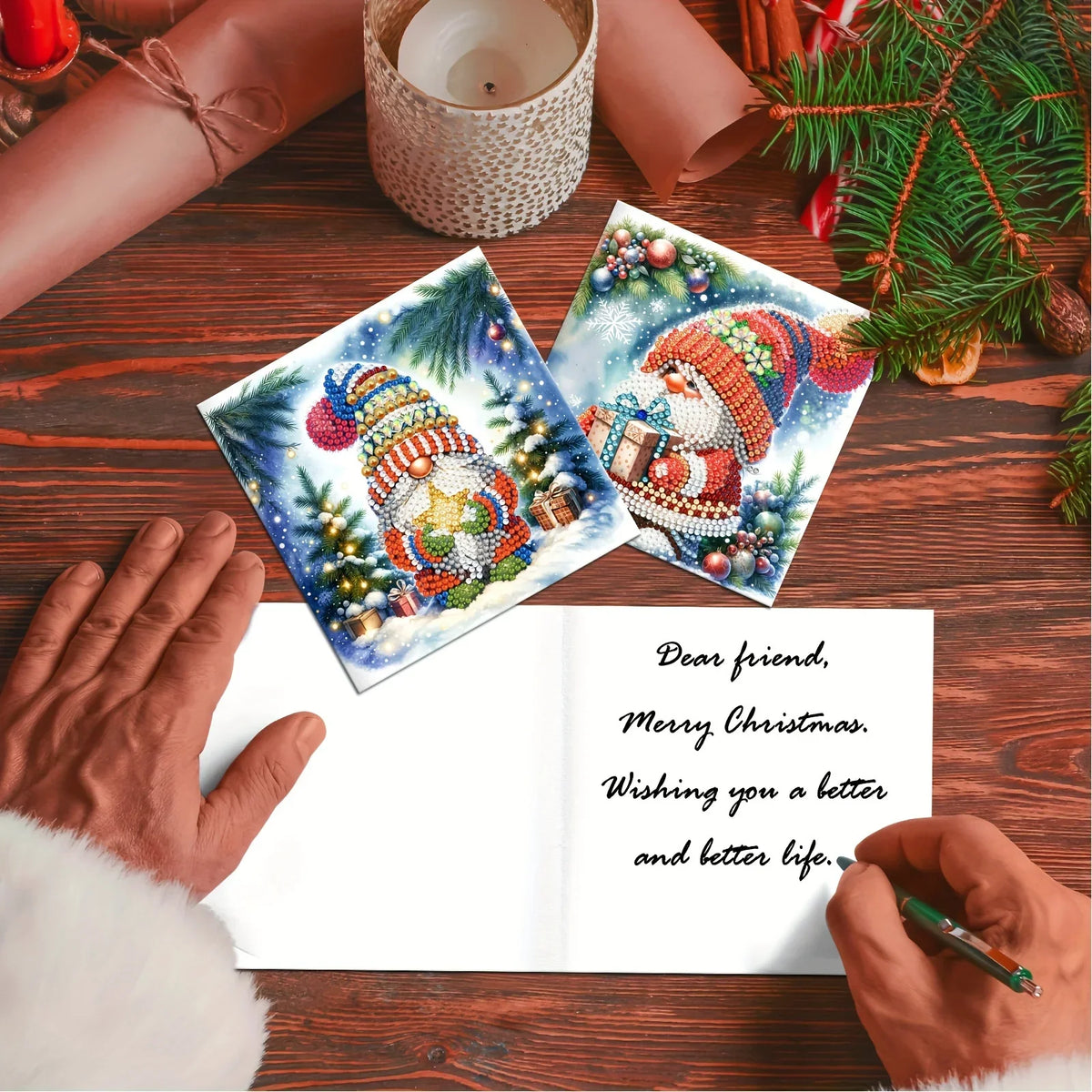 DIY 5D Diamond Painting Christmas Greeting Cards Set – 12 Handmade Santa Claus Designs with Envelopes 6