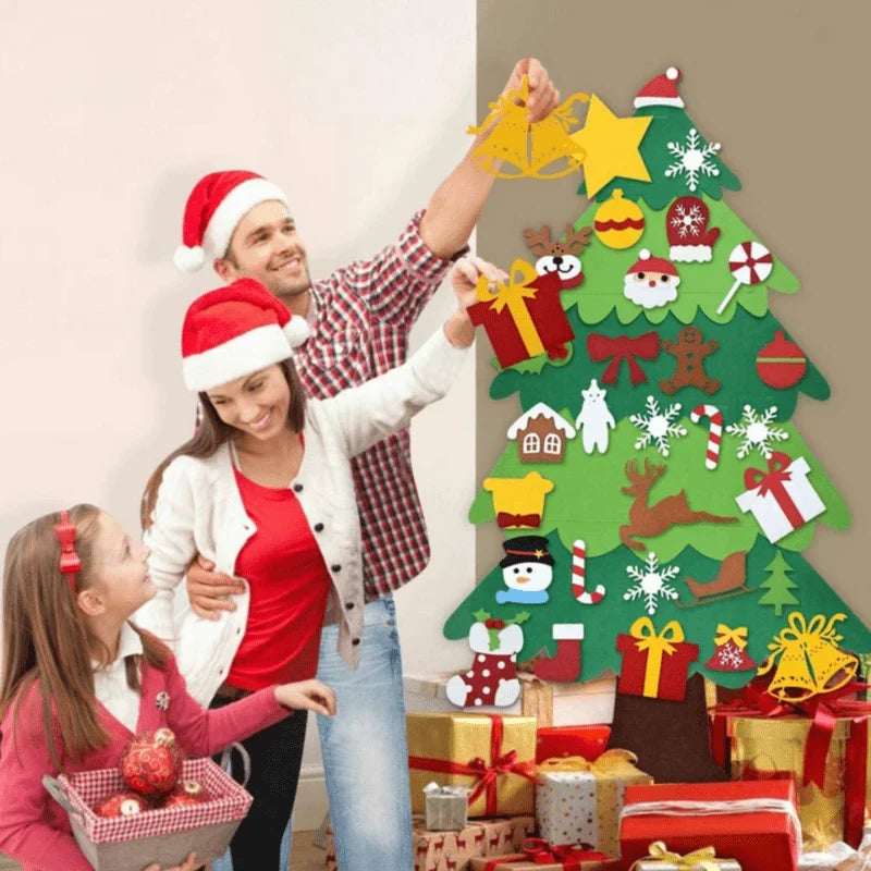 DIY Felt Christmas Tree Craft Kit for Kids – 98 cm Tall with 25 Colorful Hook-and-Loop Decorations for Creative Play 0