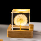 Dandelion Resin Bedside Lamp - Elegant LED Night Light with Wooden Base 0