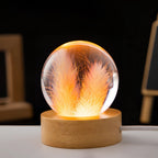 Dandelion Resin Bedside Lamp - Elegant LED Night Light with Wooden Base 1