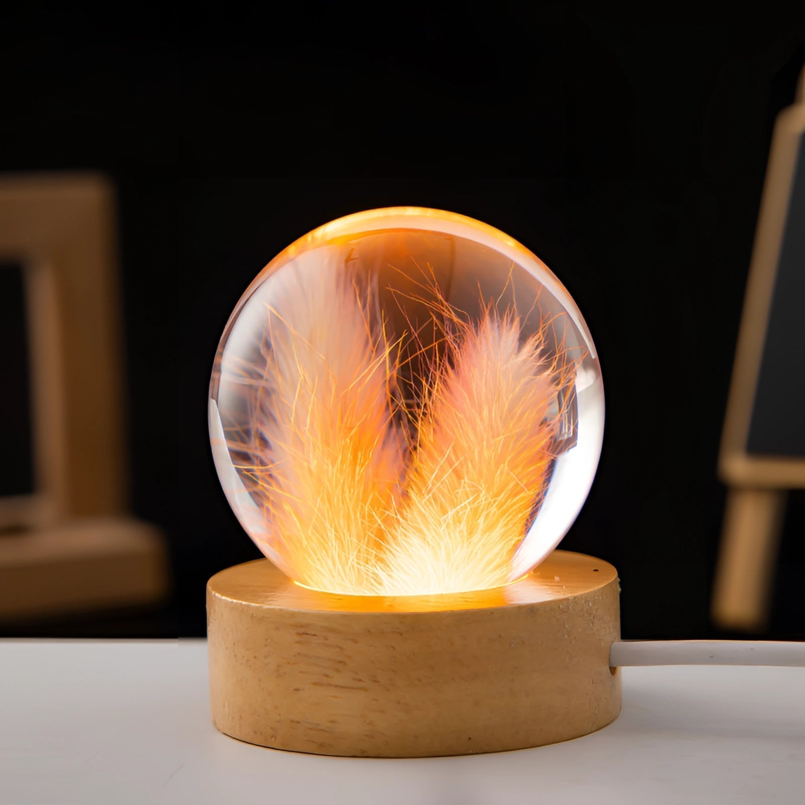 Dandelion Resin Bedside Lamp - Elegant LED Night Light with Wooden Base 1