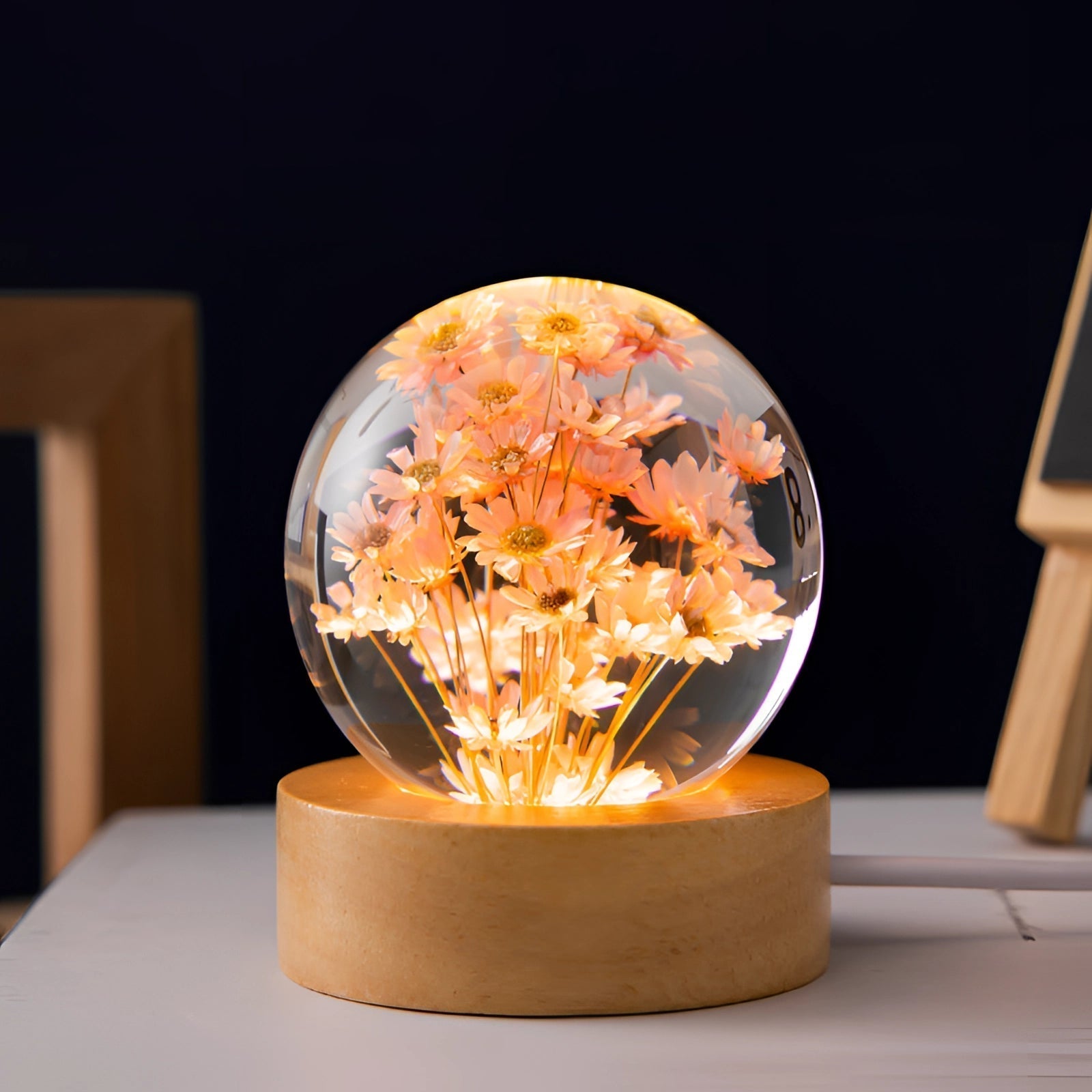 Dandelion Resin Bedside Lamp - Elegant LED Night Light with Wooden Base 13