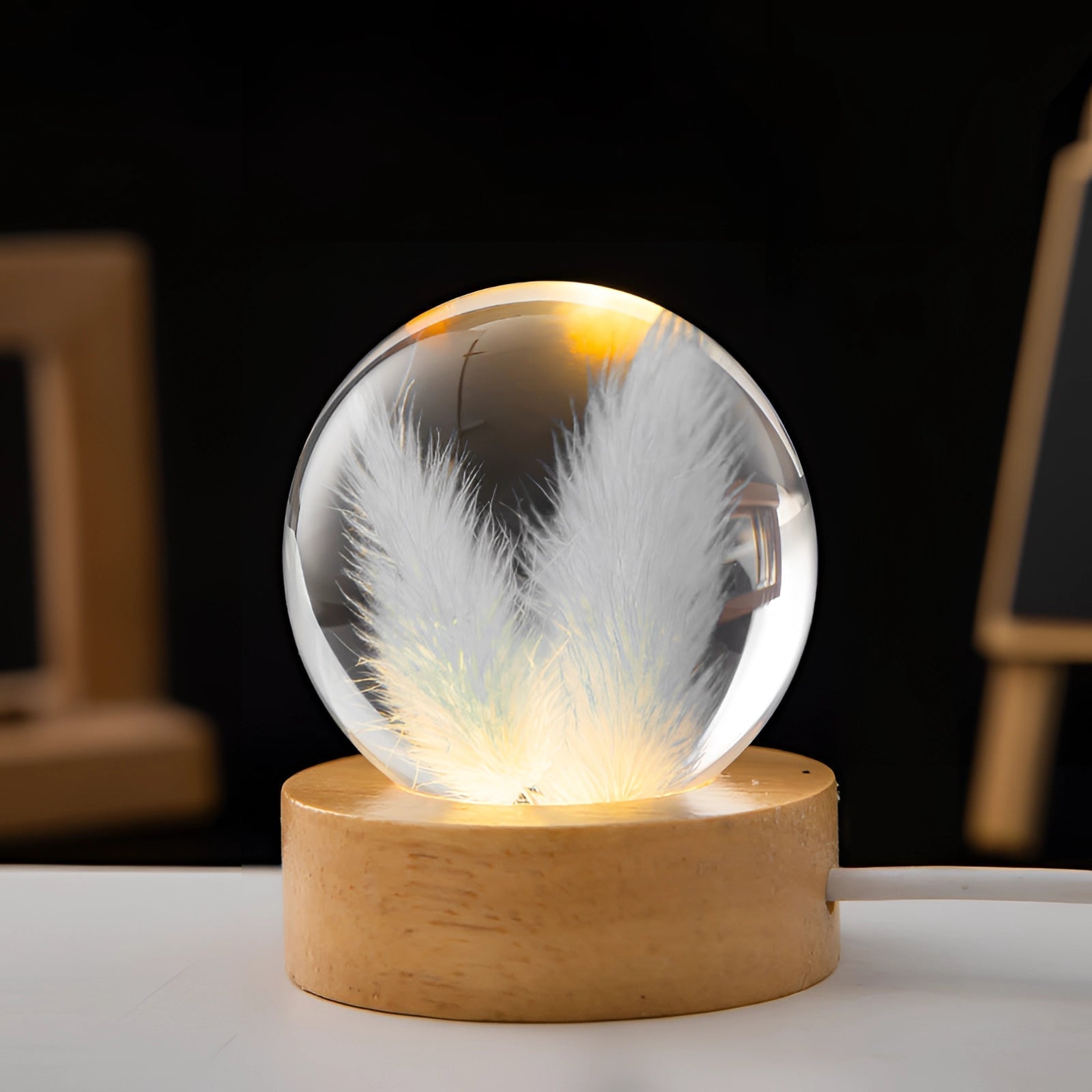 Dandelion Resin Bedside Lamp - Elegant LED Night Light with Wooden Base 2