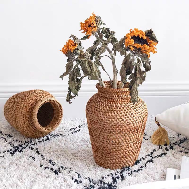 Decorative Vase Hand Woven Natural Rattan – Earthy Tone for Dried or Artificial Floral Arrangements 2