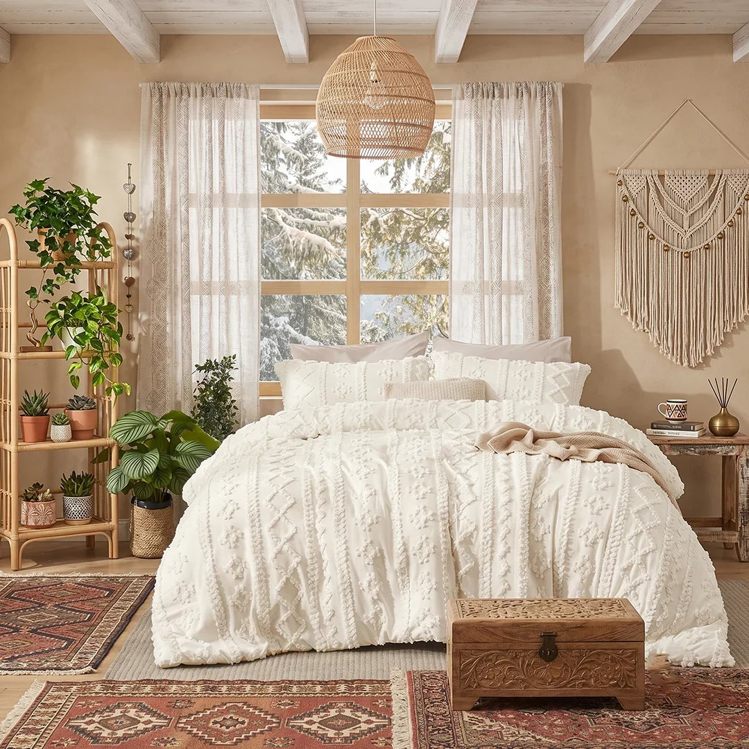 Deluxe Boho Tufted Comforter - Soft, Cozy King Bedding Set 12