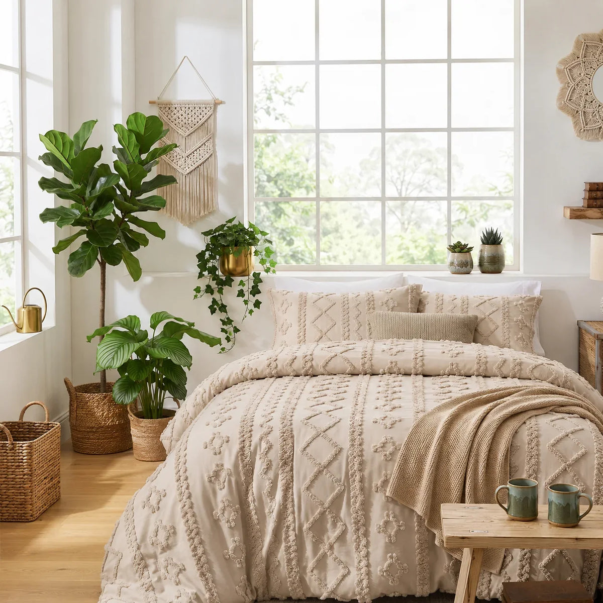 Deluxe Boho Tufted Comforter - Soft, Cozy King Bedding Set 16