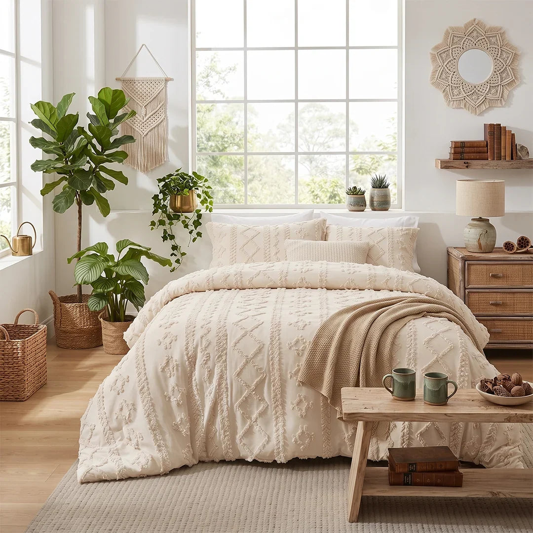 Deluxe Boho Tufted Comforter - Soft, Cozy King Bedding Set 4