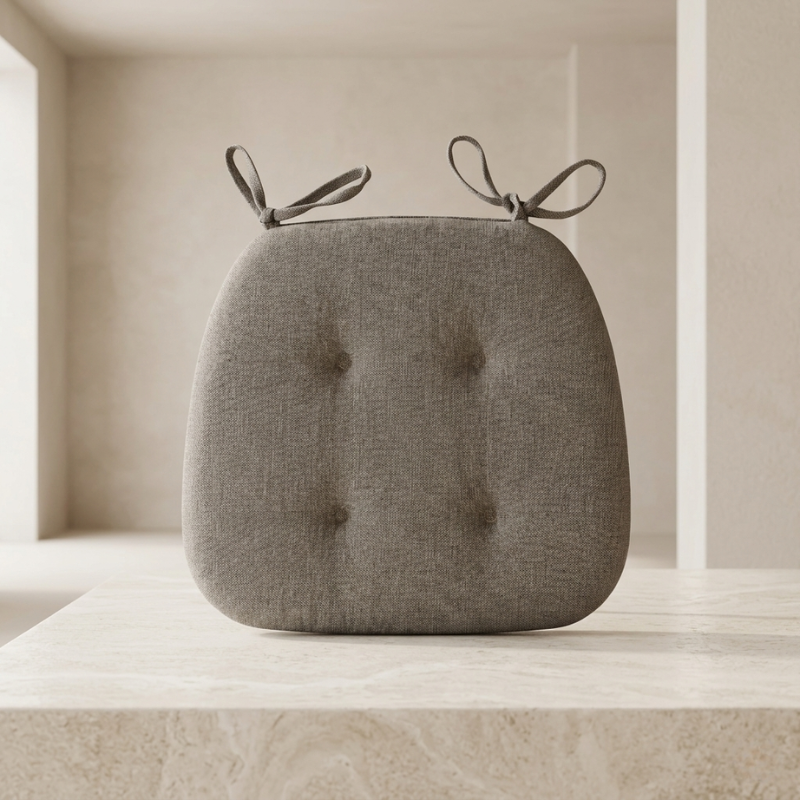 Gray cushion with antler-like decorations on a neutral background