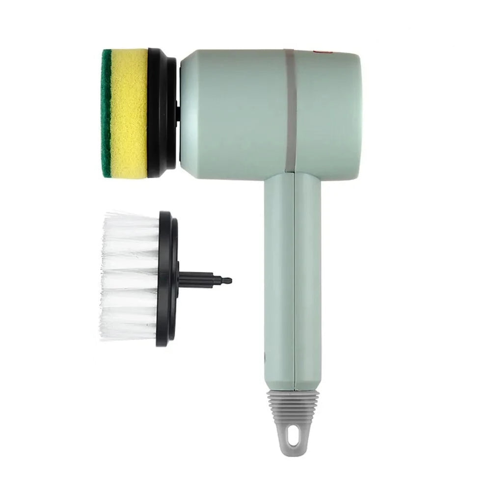 A mint green handheld cleaning brush attachment with a detachable scrubber pad and a separate white bristle brush, shown on a plain white background.